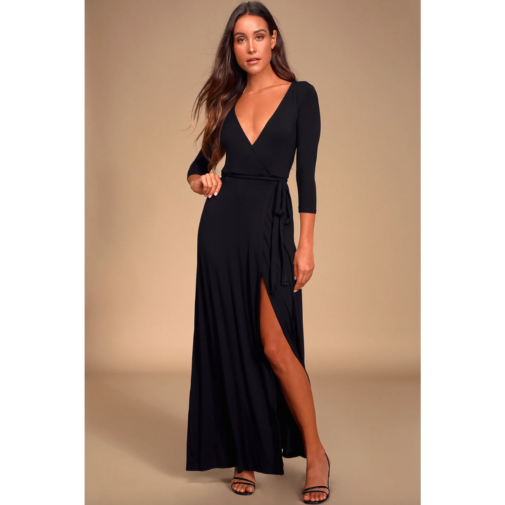 Lulus Garden District Black Wrap Maxi Dress Women's Size Small